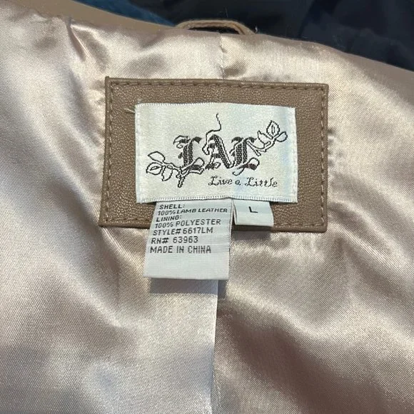 Live a Little Lamb Leather Moto Biker Jacket L Tan Camel - Picture 14 of 15